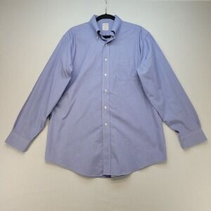 Brooks Brothers Button Down Shirt Mens 16 34 Blue Madison Non-Iron Supima Cotton